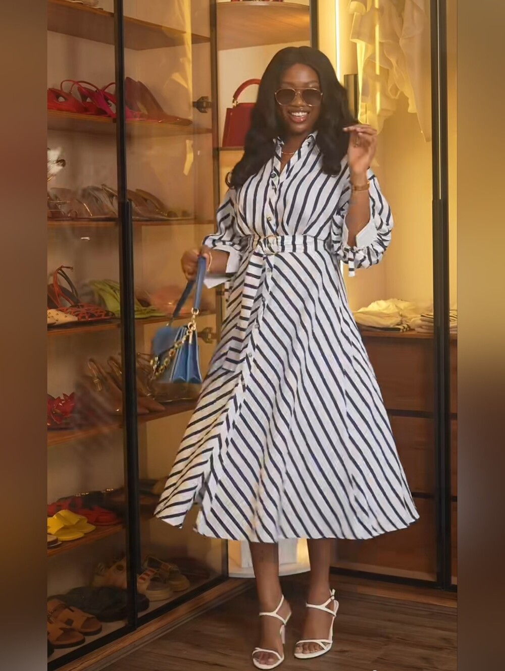 ZARA BELTED STRIPED MIDI DRESS